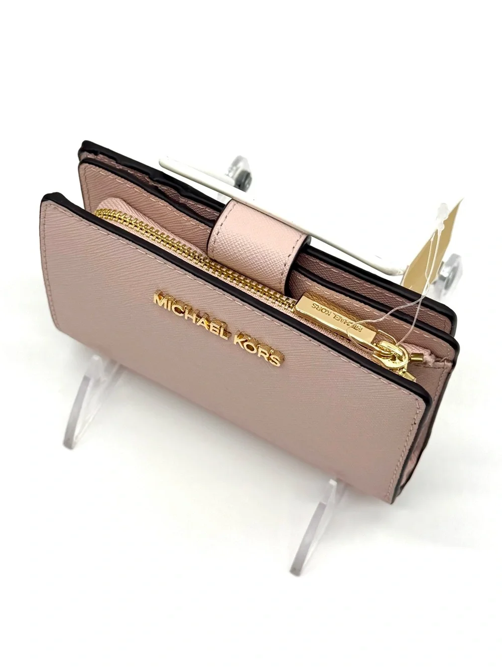 Michael Kors Bifold Zip Chain Wallet Powder Blush